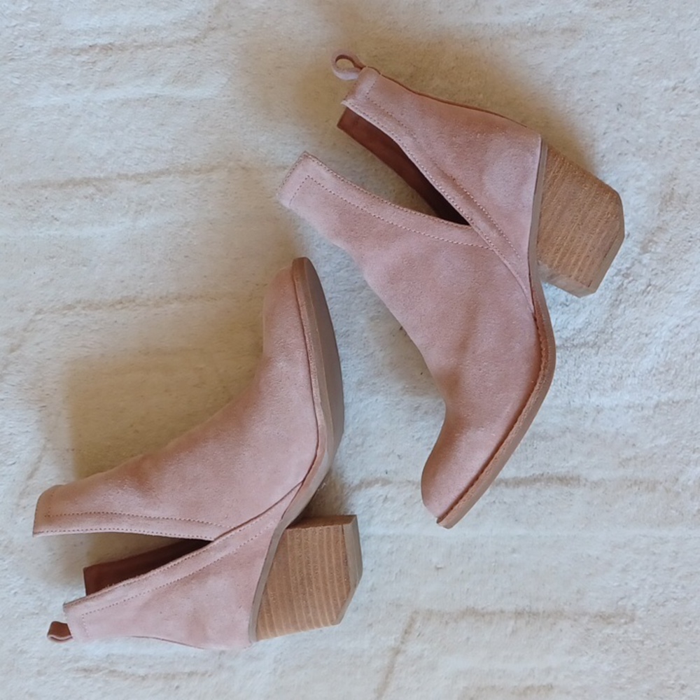 Jeffrey Campbell x Anthro Orwell Pink Suede Leather W6 Cut-Out 3" Heel Boots EUC